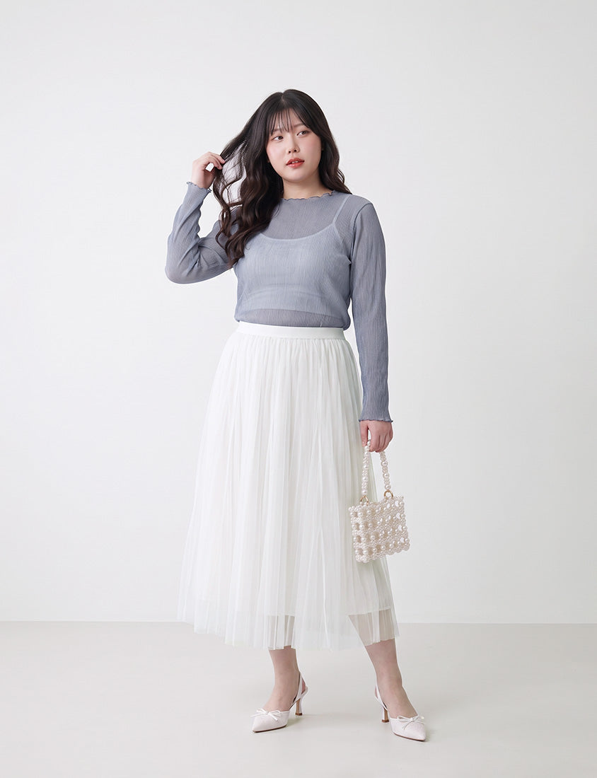 MISS. Elegant Flared Tiered Tulle Plus Size Maxi Skirt