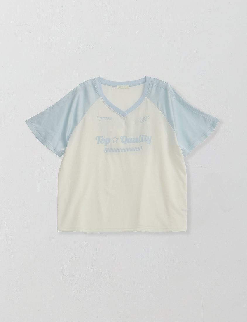 American Style Contrast V-Neck Oversized Jersey Plus Size Tee