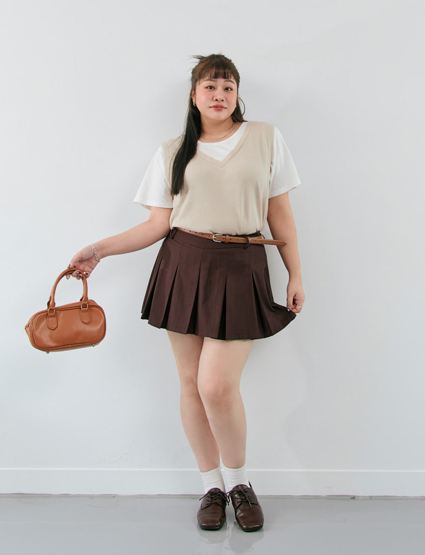 Contrast Waffle Faux Two Piece Plus Size Tee