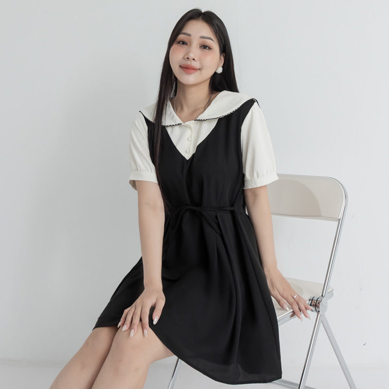 MISS. Preppy Faux Two Piece Collar Plus Size Mini Dress