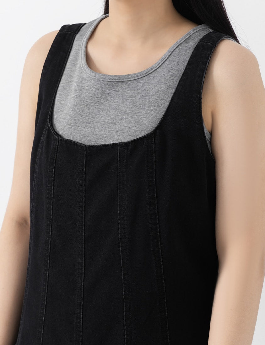 Tencel Silky Denim Square Neck Flare Plus Size Dress
