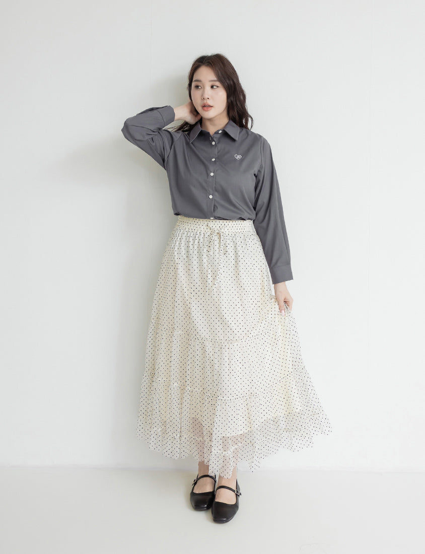 Heart Logo Embroidered Oversized Boyfriend Plus Size Shirt