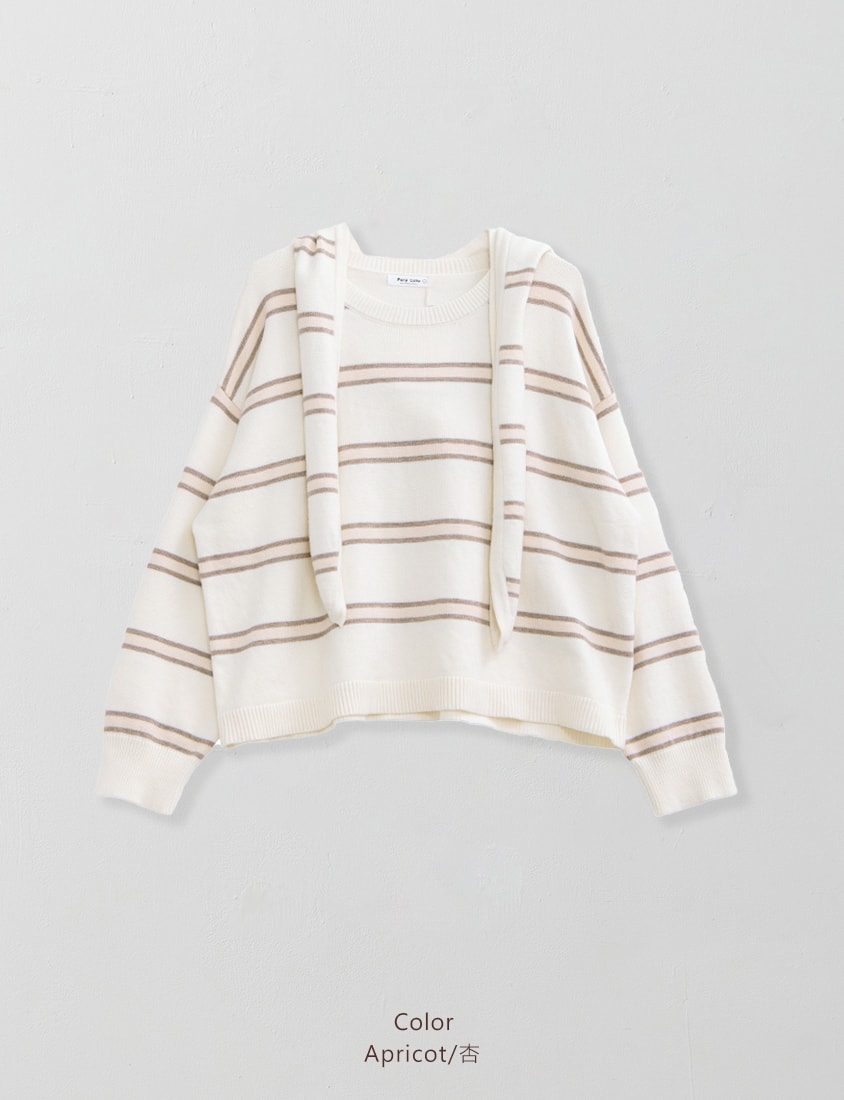 Japanese-Style Colorblock Striped Plus Size Knit Top (With Hooded Shawl)