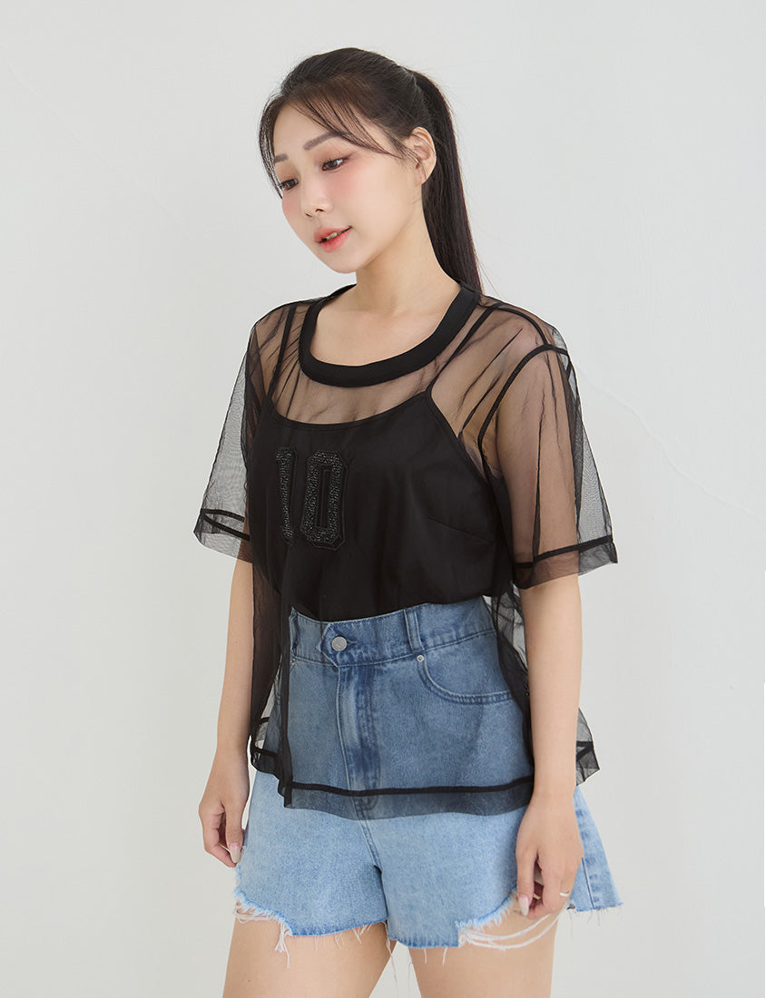 Sheer Mesh Sporty Top & Tank Plus Size Set
