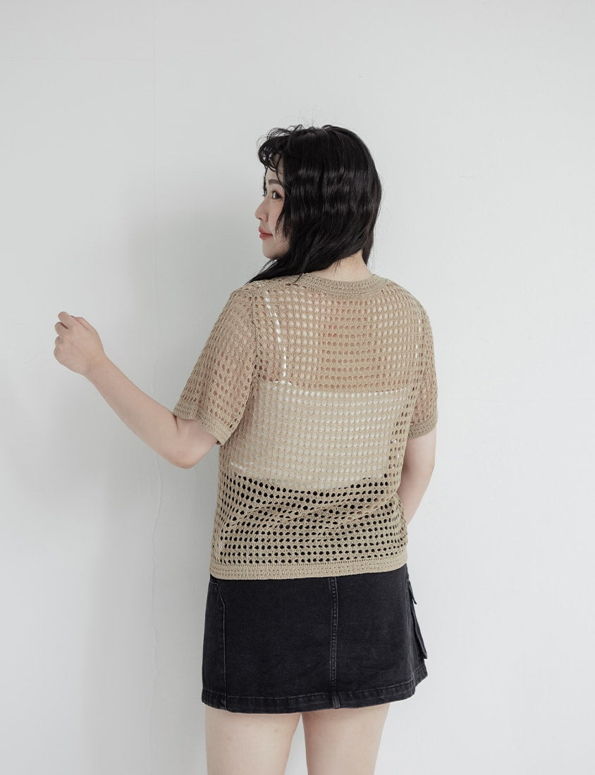 Summer Hollow Knit Short Sleeve Plus Size Top