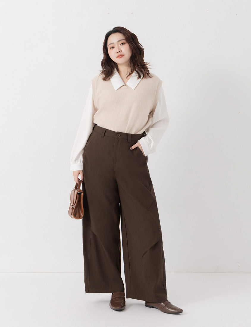 Elastic-Back Curved-Leg Plus Size Trousers