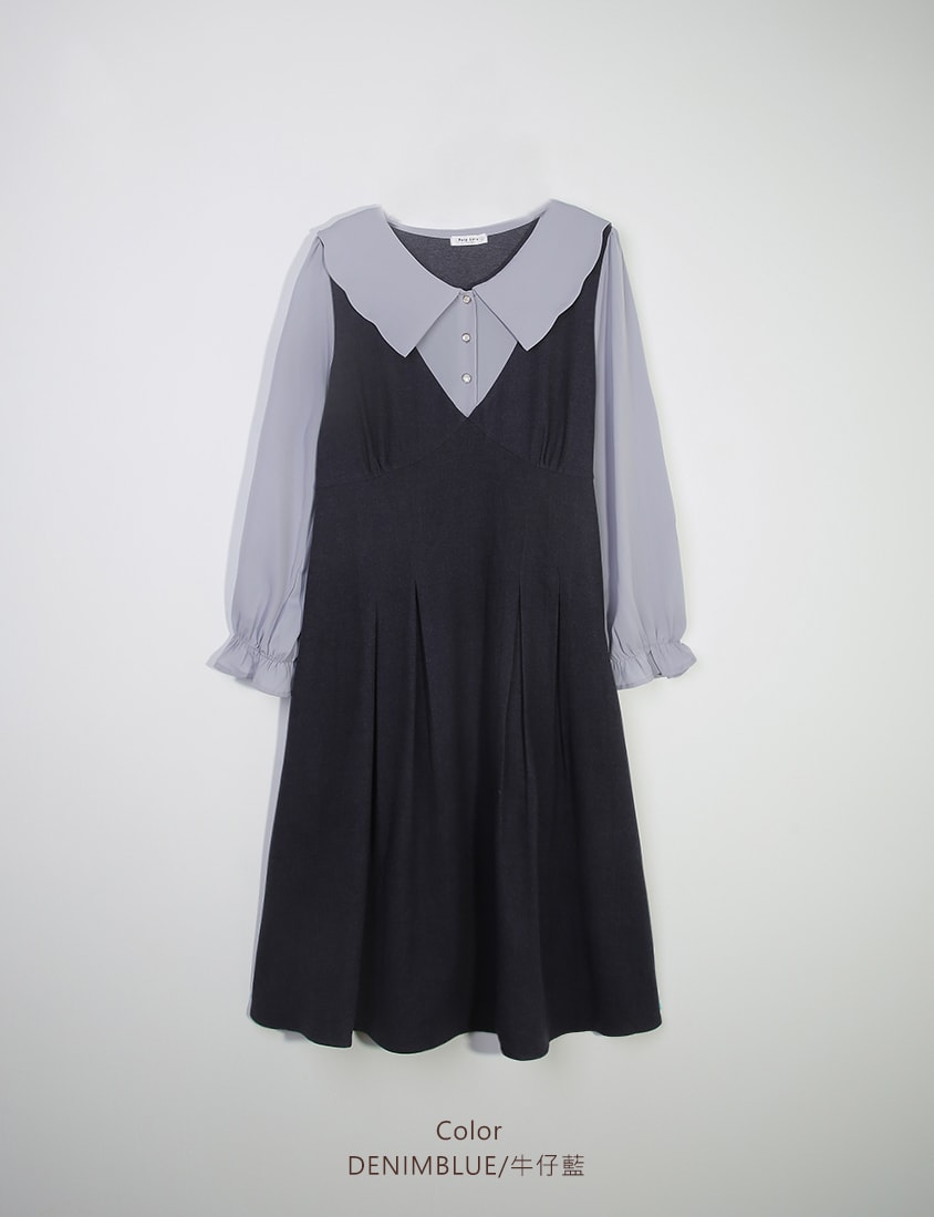 Faux Two Piece Contrast Pearl Button Plus Size Maxi Dress
