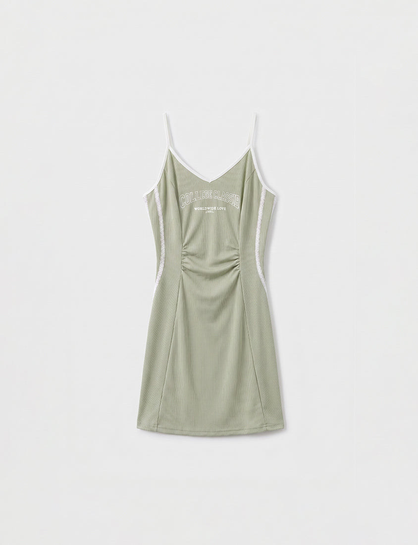 Slim Fit Ribbed V-Neck Letter Print Plus Size Mini Dress