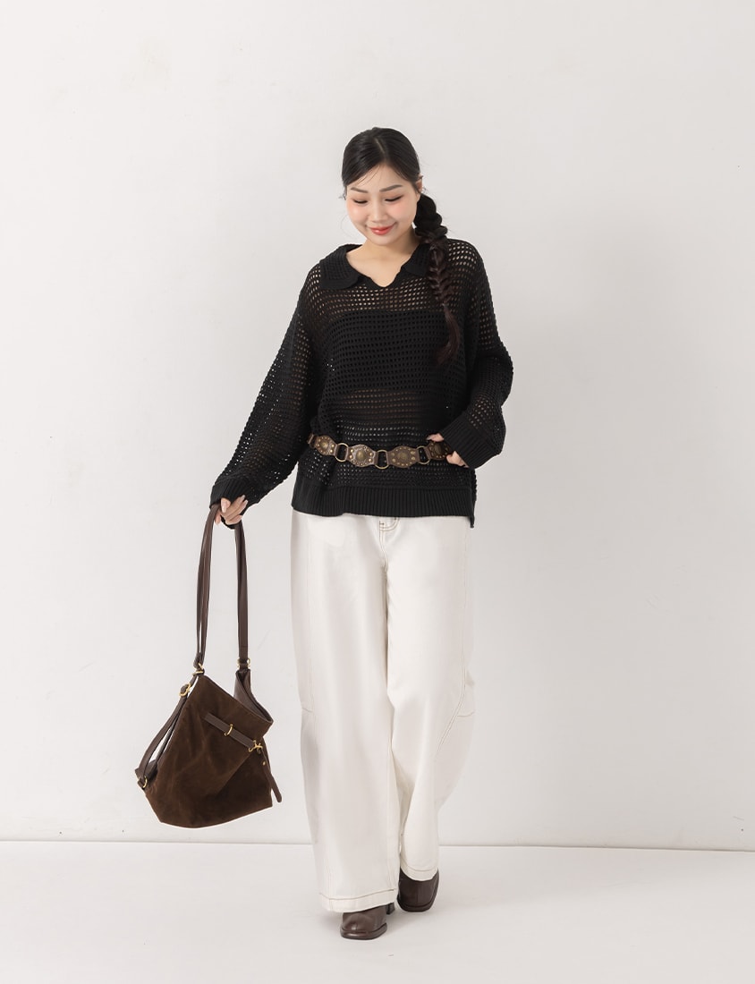 Anti-Pilling Cutout Hollow Collar Plus Size Knit Top
