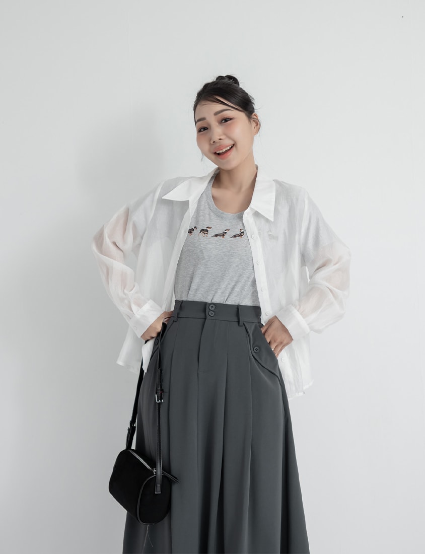 Tencel Silky Sheer Back Slit Tie-Front Plus Size Shirt