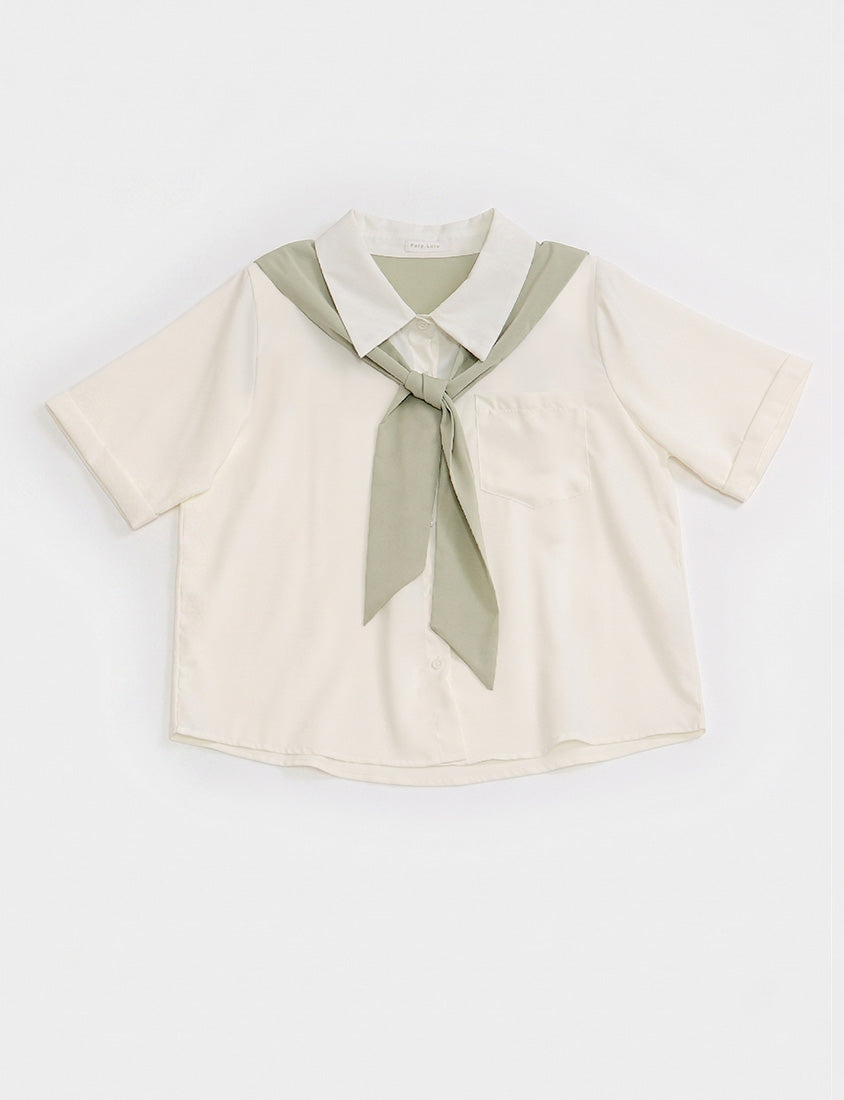 MISS. Morandi Faux Two Piece Plus Size Shirt (With Shawl)
