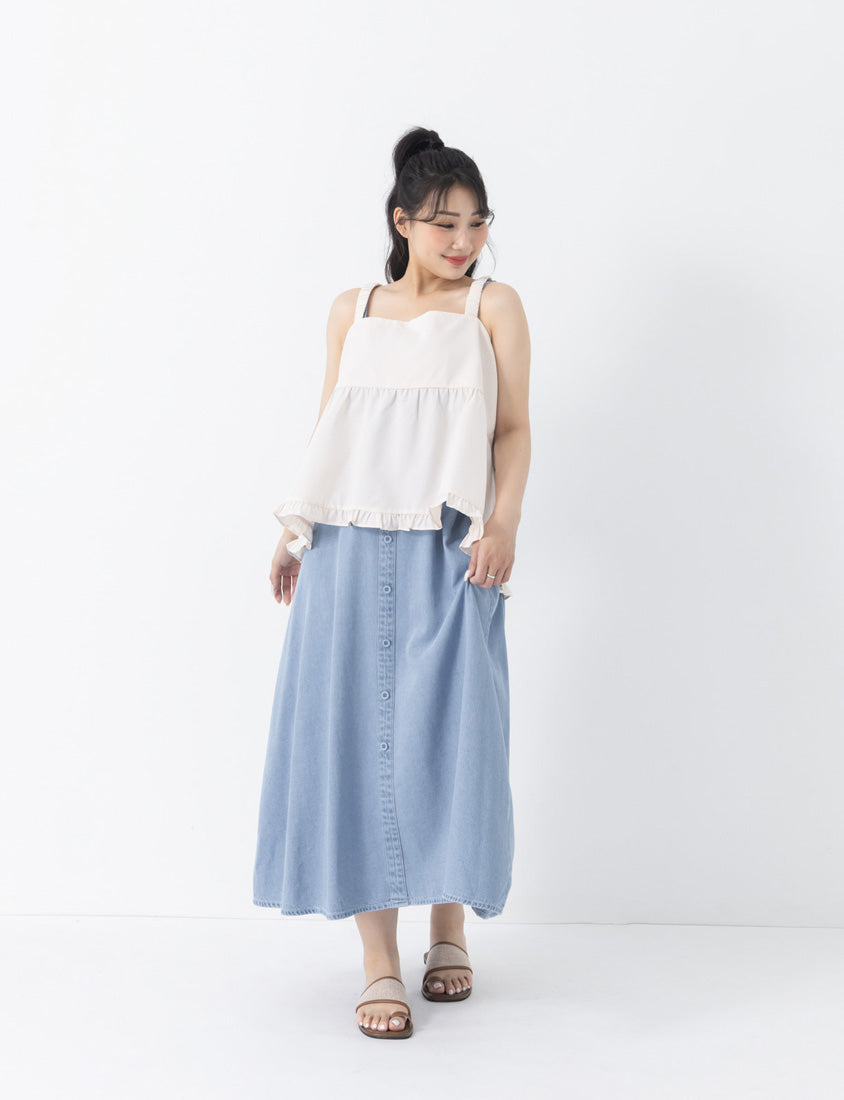 Tencel Silky Denim Faux Button Strap Plus Size Maxi Dress