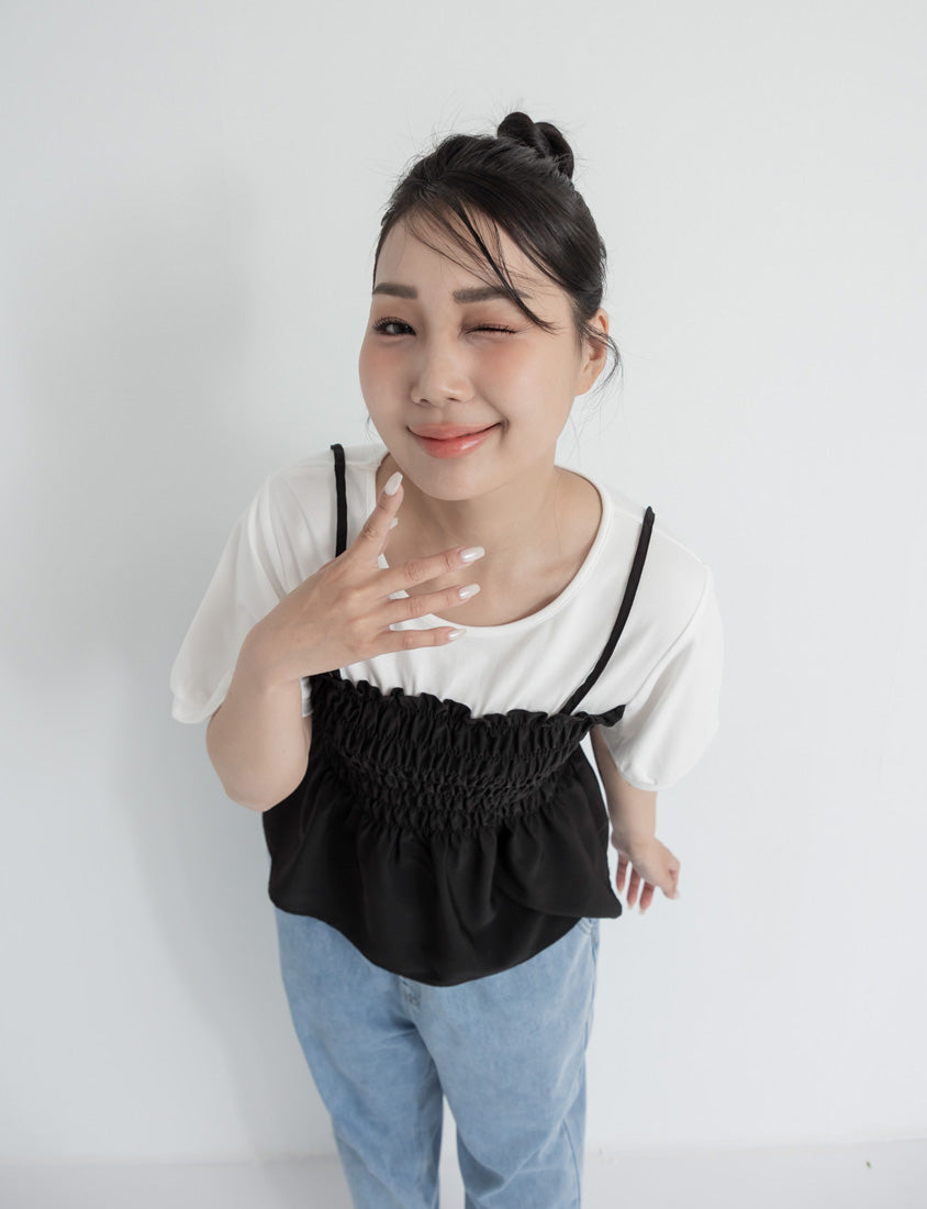 Sweet Crinkle Faux Two-Piece Short Sleeve Plus Size Top