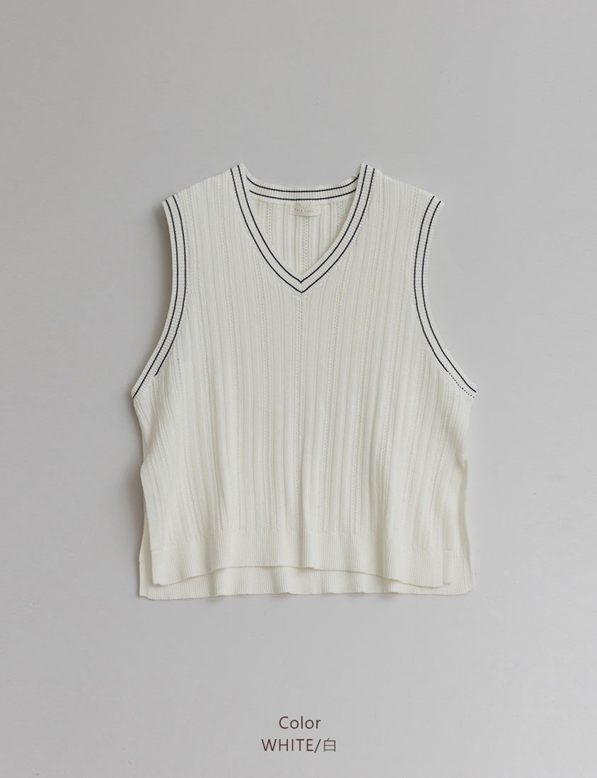 MISS. Korean Style Contrast V-Neck Plus Size Knit Vest