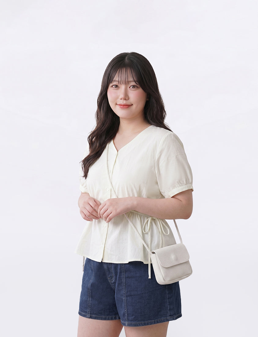V-Neck Button Front Tie Waist Plus Size Top