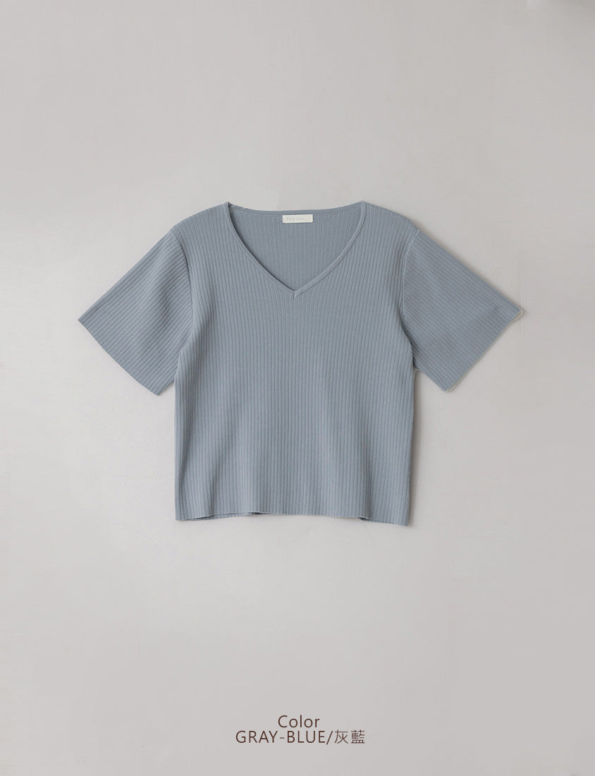 Tence Silky V-Neck Plus Size Ribbed Knit Top