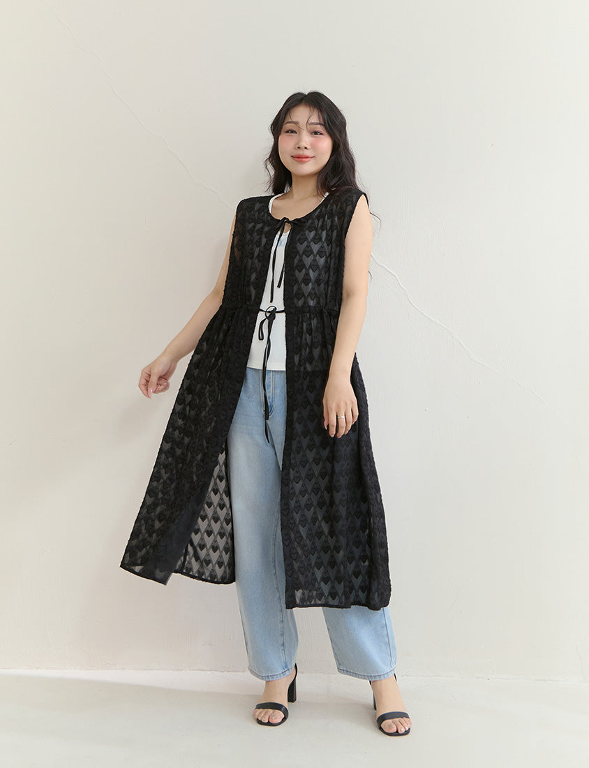 All-Over Heart Jacquard Plus Size Long Camisole Vest