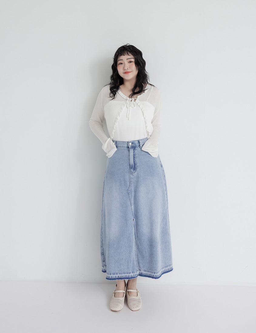 Cooling Tencel Denim Slit Plus Size Maxi Skirt