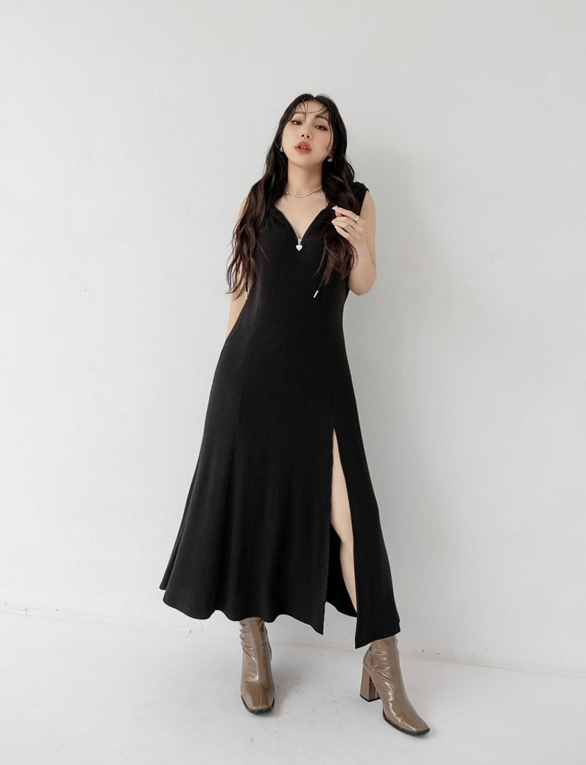 MUA! High Slit Sleeveless Plus Size Hoodie Dress
