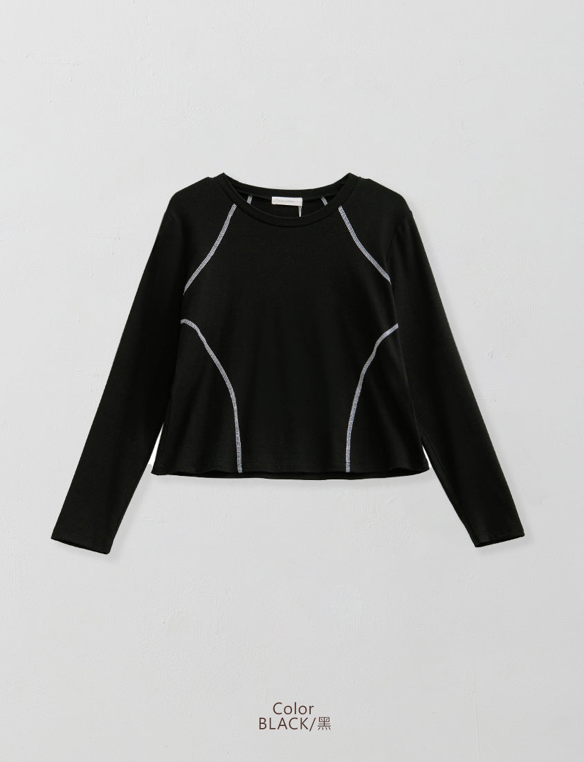 Round Neck Colorblock Topstitch Plus Size Slim Fit Top