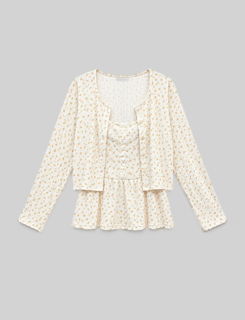 Cream Floral Layered Two-Piece Plus Size Set
