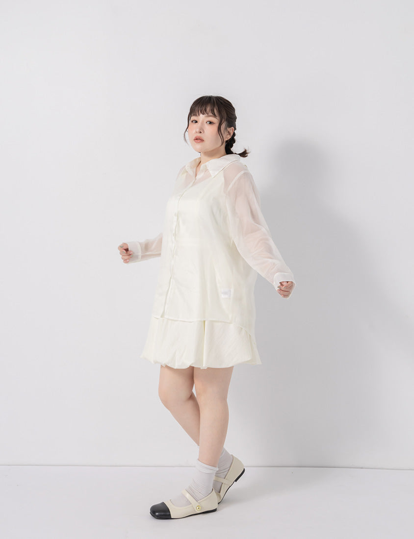 Subtle Sparkle Sheer Chiffon Back Slit Plus Size Shirt