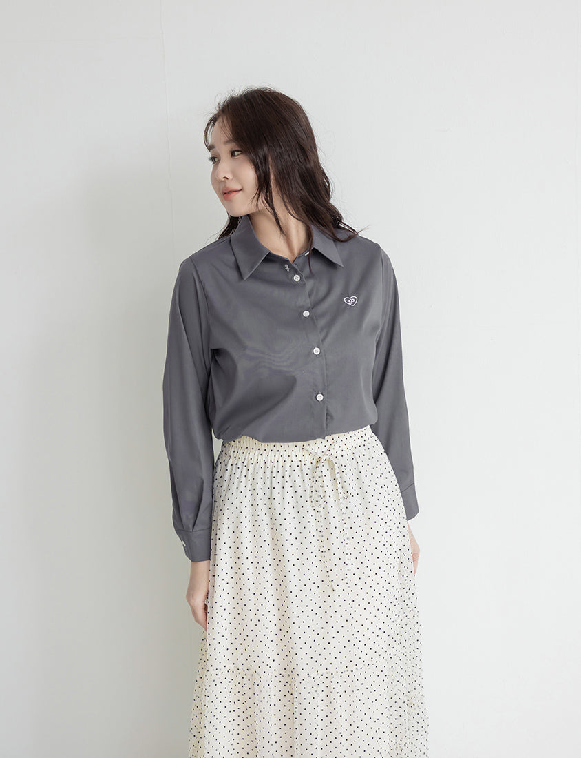 Heart Logo Embroidered Oversized Boyfriend Plus Size Shirt