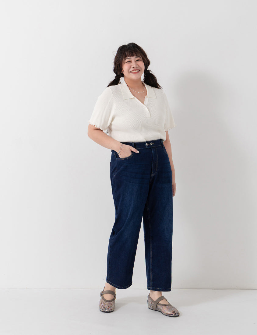 MISS. Polo Collar Ribbed Knit Plus Size Top