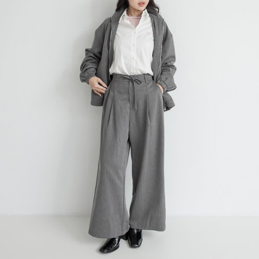 Striped Elastic Back Waist Relaxed Plus Size Tailored Trousers