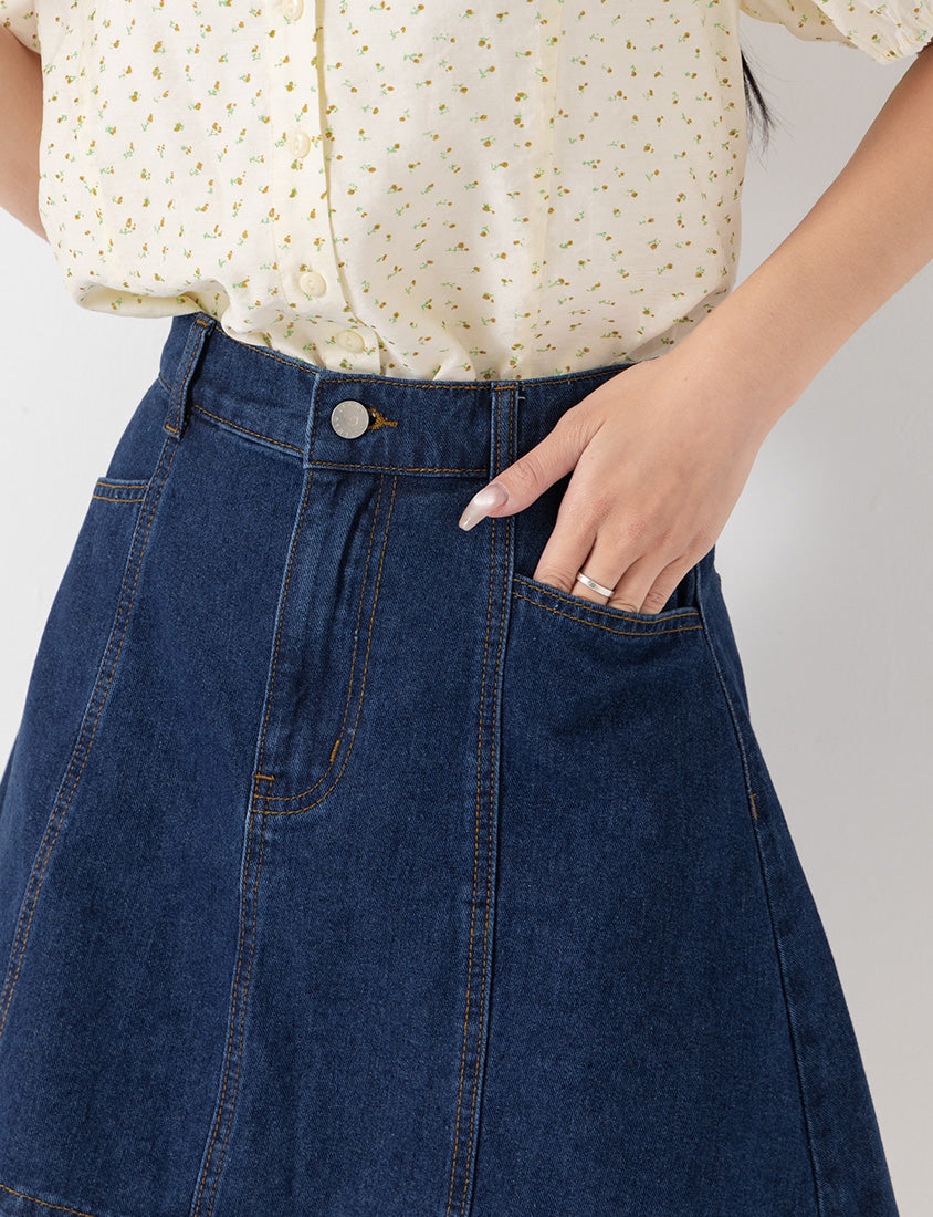 Pear-Shaped Friendly! Perfect Fit Seamed A-Line Denim Plus Size Mini Skirt