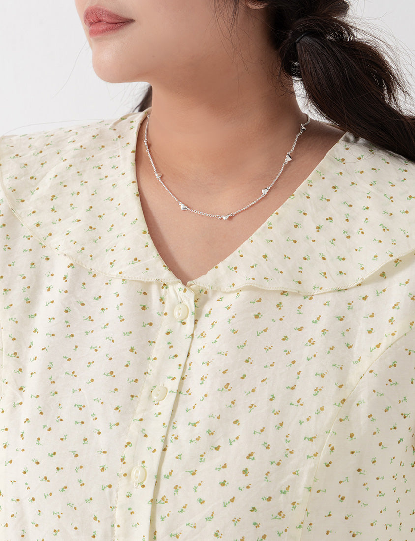 Fresh Floral Collared Cinched Waist Plus Size Blouse