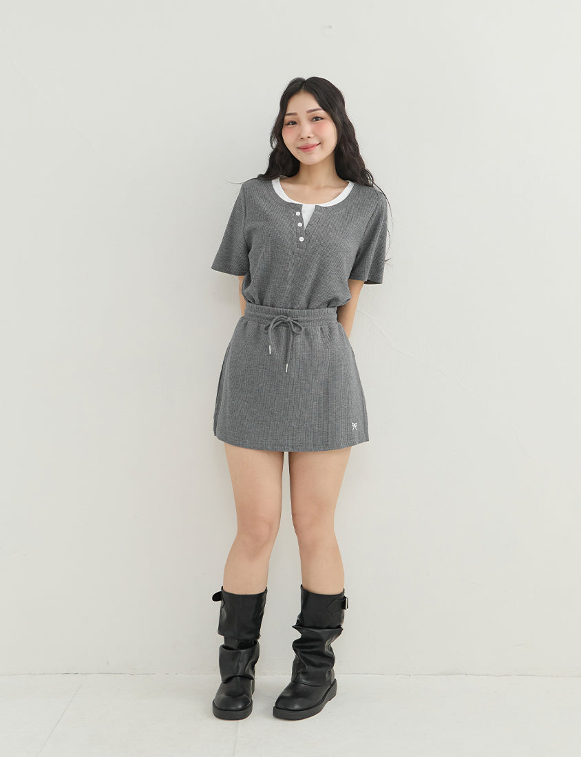 Waffle Knit Butterfly Embroidered Plus Size Skort
