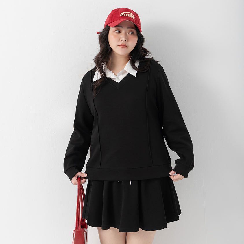 Apple-Shaped Friendly! Perfect Fit Seamed Yogurt Touch Plus Size Sweater
