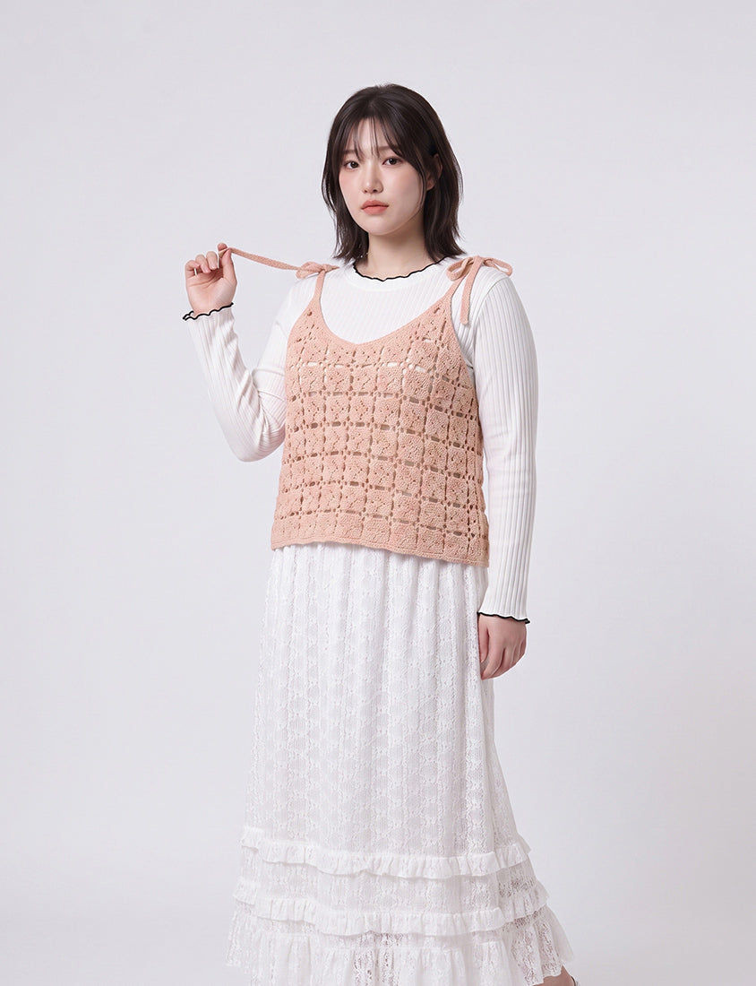 Soft Wide Ribbed Ruffle-Trim Long Sleeve Plus Size Top