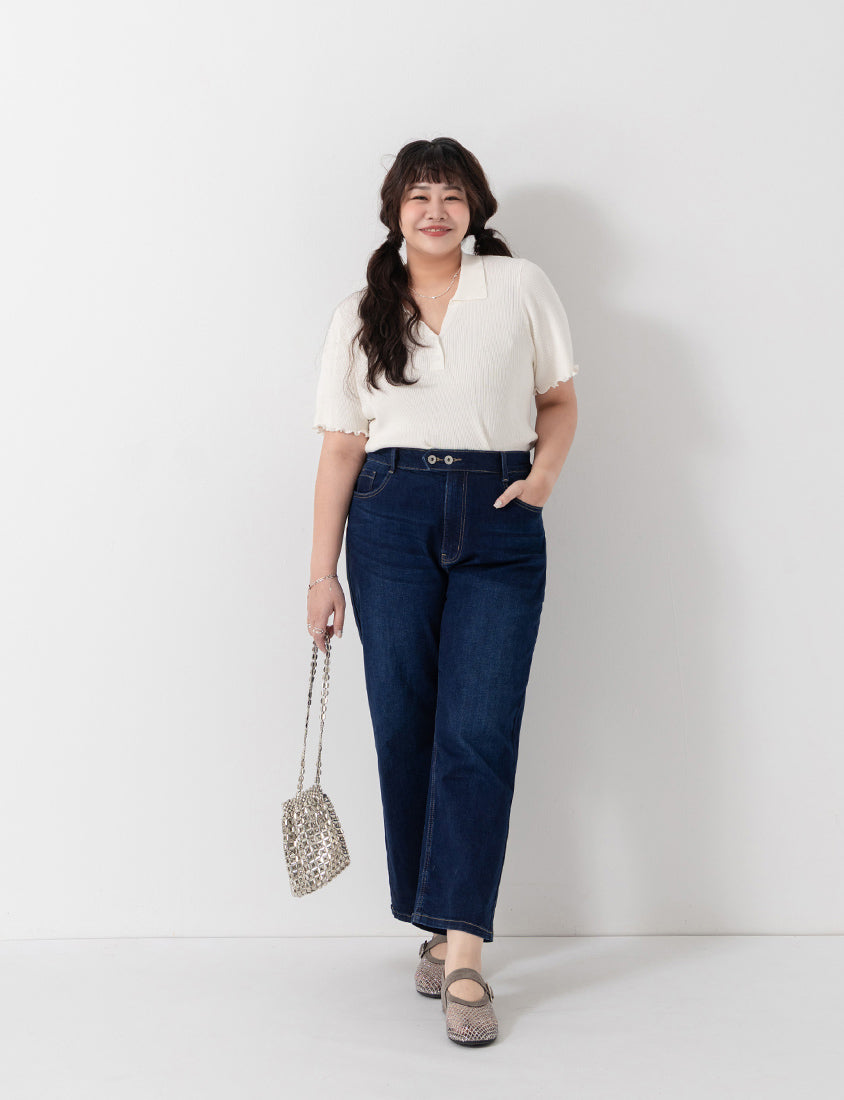 MISS. Polo Collar Ribbed Knit Plus Size Top