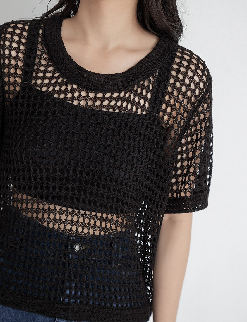 Summer Hollow Knit Short Sleeve Plus Size Top