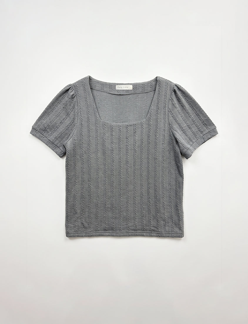MISS. Slim Fit Square Neck Cable Knit Short Sleeve Plus Size Top