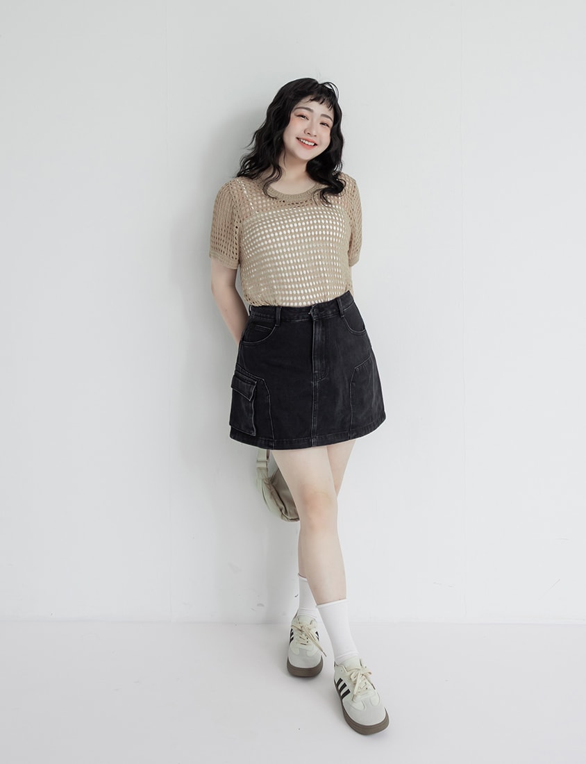 Summer Hollow Knit Short Sleeve Plus Size Top