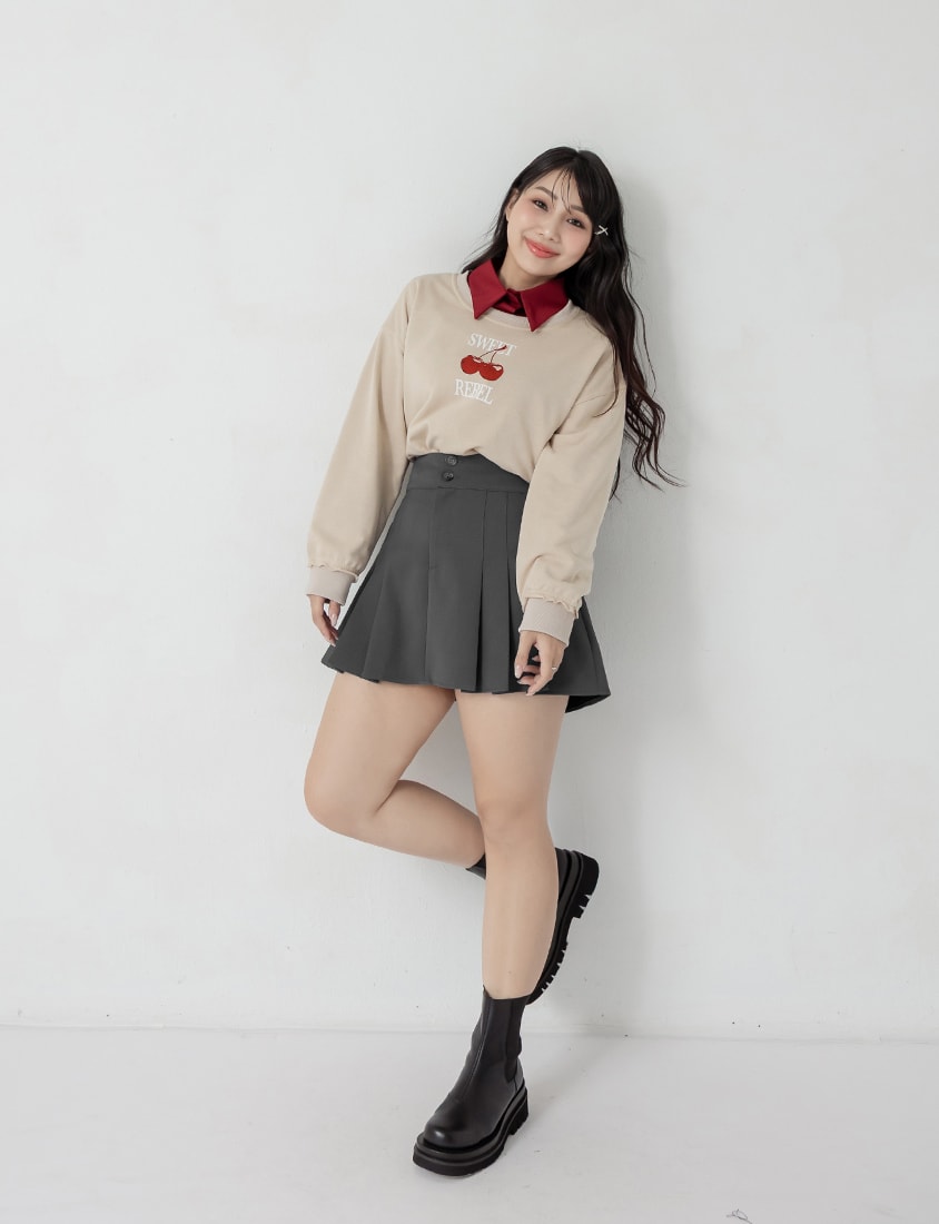 Cute Cherry Raw-Edge Oversized Sweatshirt