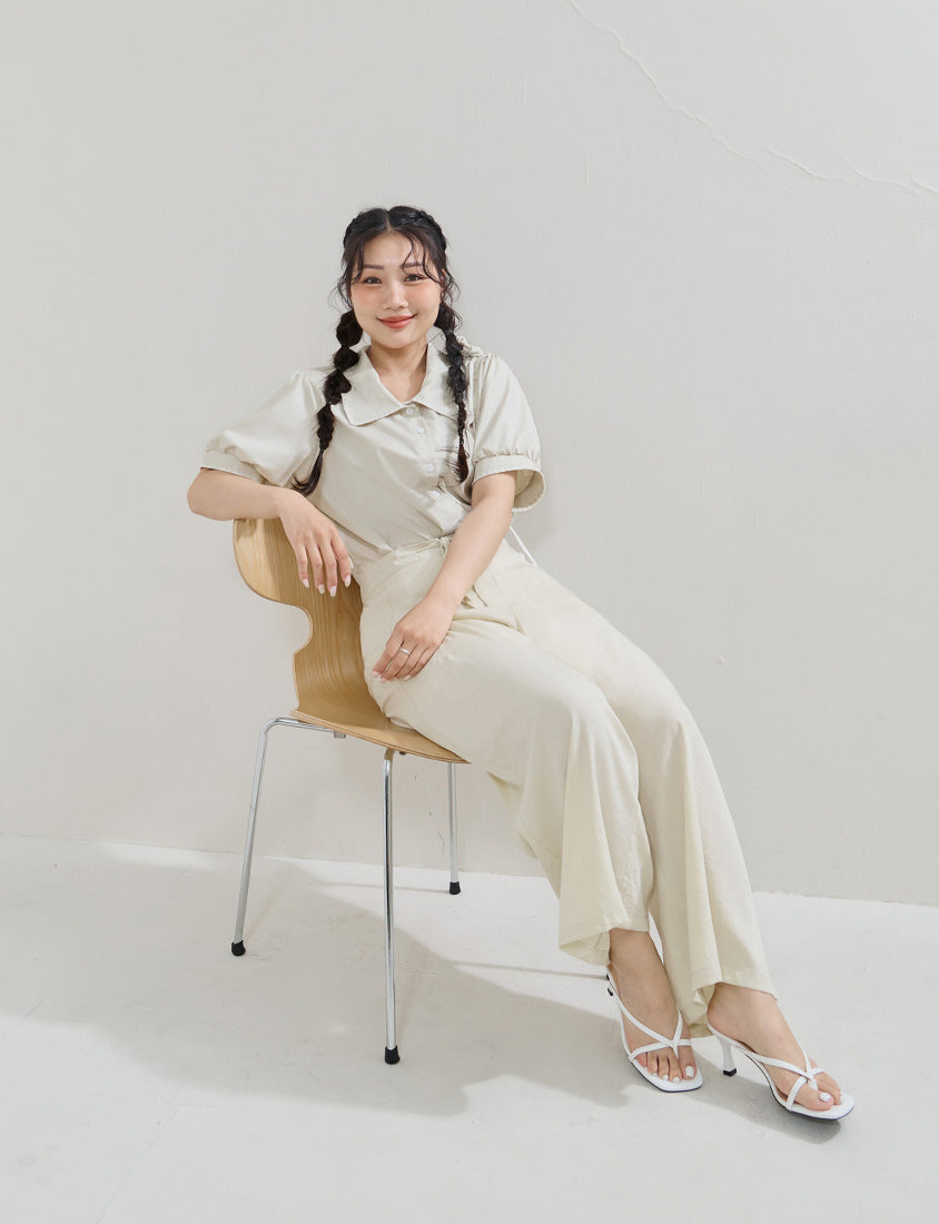 Contrast Embroidered Lace Puff Sleeve Plus Size Shirt