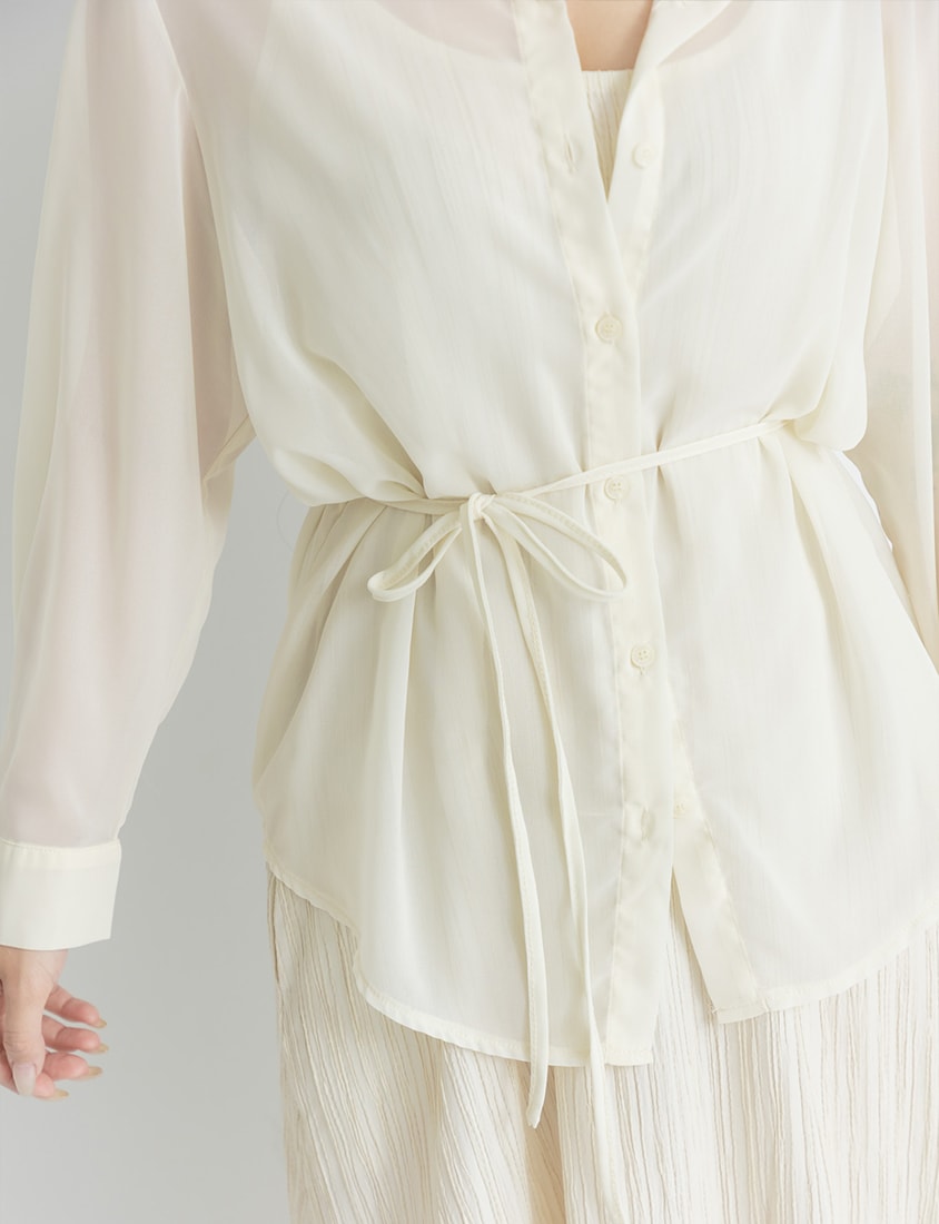 Sheer Shirt With Strap Dress Plus Size Set (With Waist Tie)