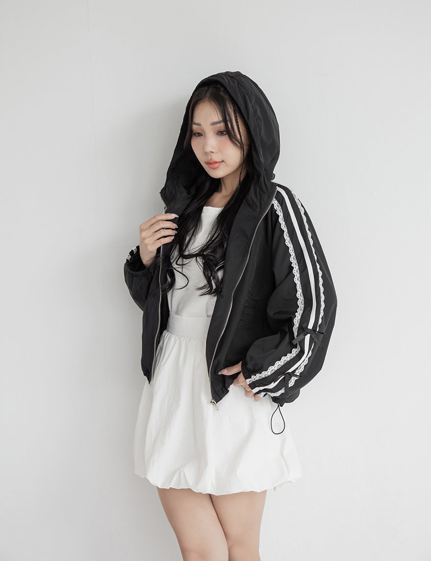 Lace Water-Repellent Hooded Plus Size Trench Coat