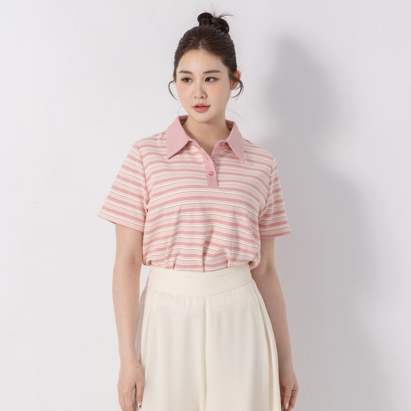 Youthful Contrast Stripe Polo Plus Size Top