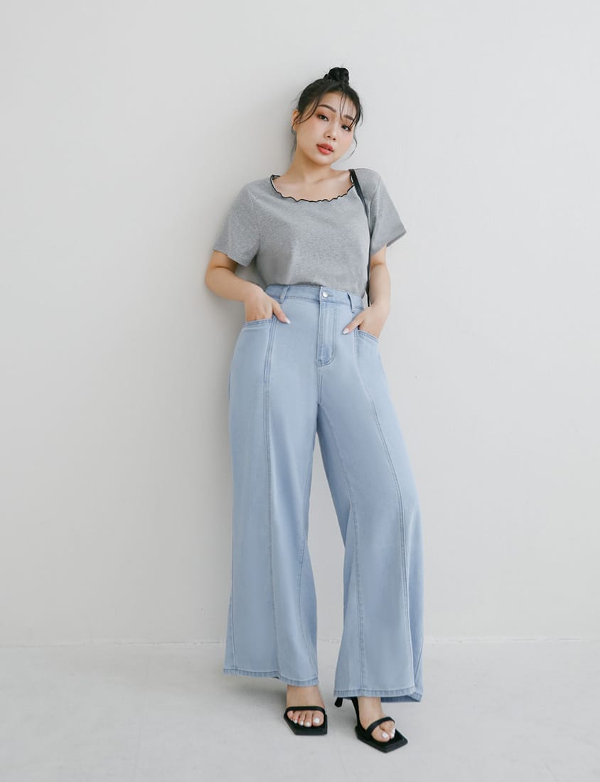 Two-Piece Japanese-Style Color-Block Plus Size Top Set