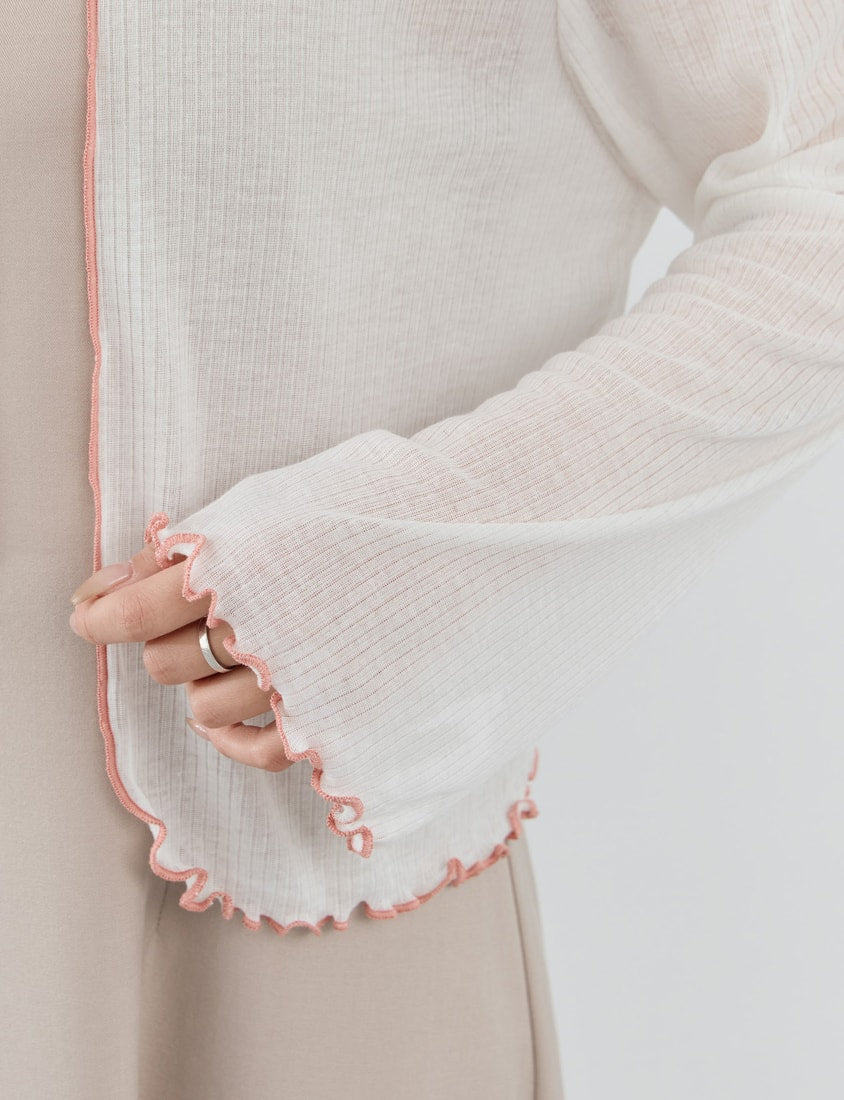 MISS. Contrast Ruffle Tie-Front Plus Size Cardigan