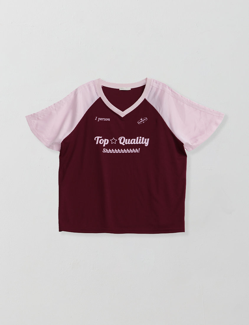 American Style Contrast V-Neck Oversized Jersey Plus Size Tee