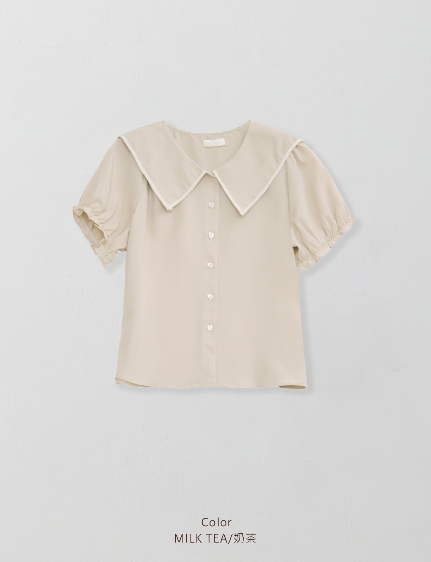 MISS. Contrast Doll Collar Heart Button Plus Size Shirt