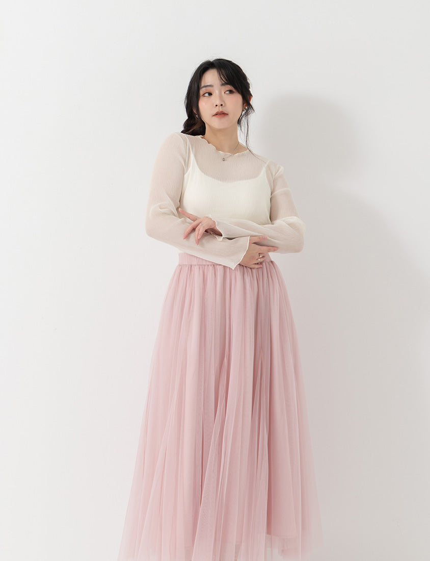 MISS. Elegant Flared Tiered Tulle Plus Size Maxi Skirt