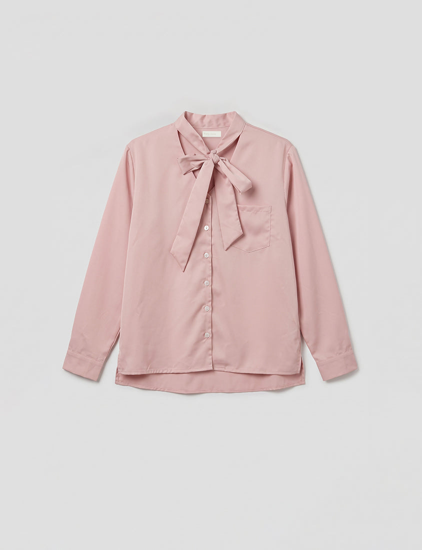 Korean Style Tie Neck Long Sleeve Plus Size Blouse