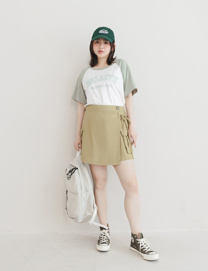 Sweet & Edgy Cargo Side-Tie Pocket Plus Size Mini Skirt (With Inner Pants)